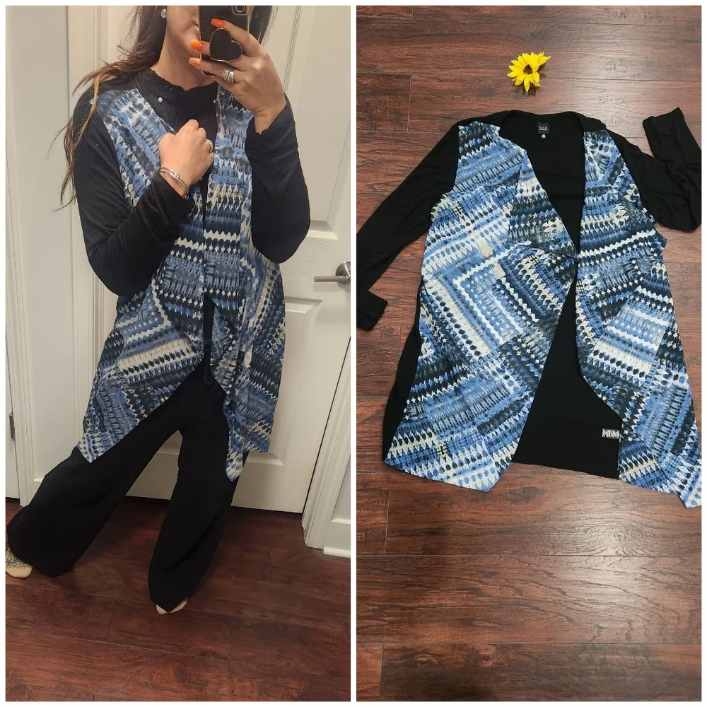 Black SAKS FIFTH AVENUE Blue Geometric Patterned Vest 💙